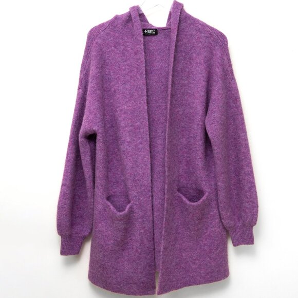 + Beryll Vivi Cashmere Cardigan Sweater Relaxed Coat Hood Purple Lilac One Size - Picture 2 of 8
